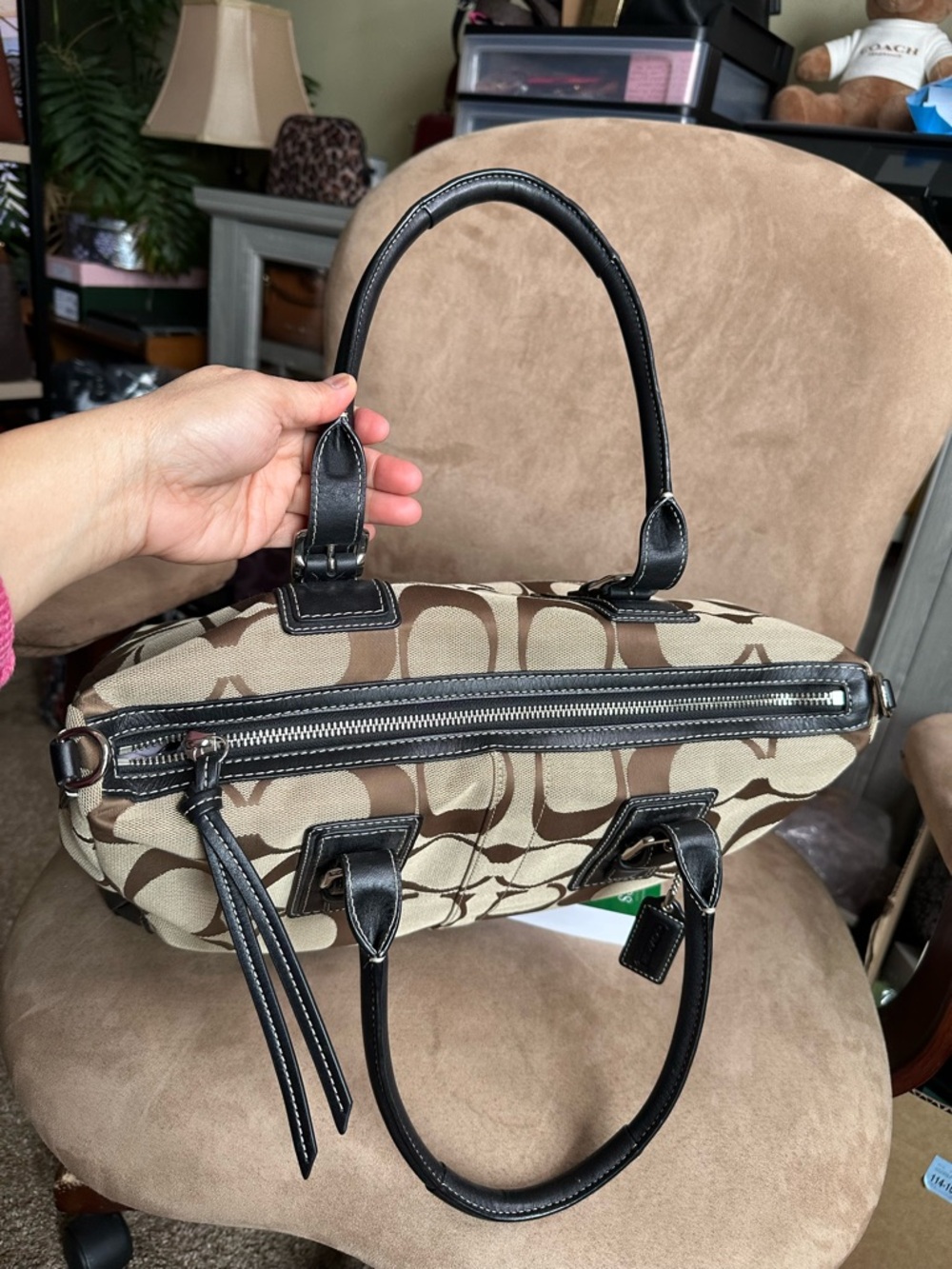 Coach Hampton Signature Large Satchel Brown Style F15670 Good Condition - Picture 10 of 12